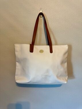 Joy Mangano White Tote with Brown Straps and bonus crossbody bag